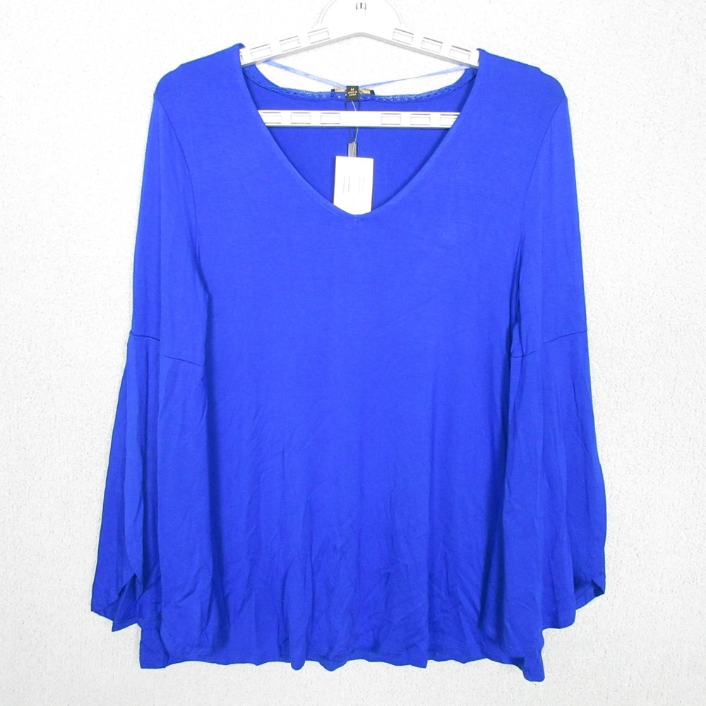 Cupio V Neck Tunic Top Bell Sleeve Cobalt Blue Women's Medium NEW